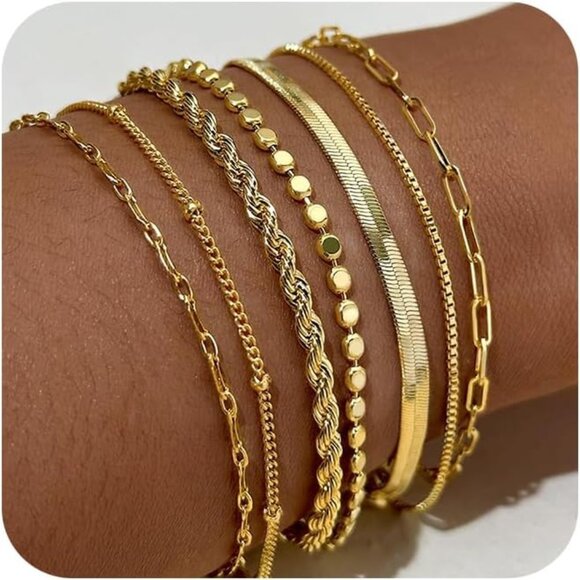 Jewelry - Gold Bracelets for Women Dainty 14K Gold Plated Stackable Trendy Jewelry Sets